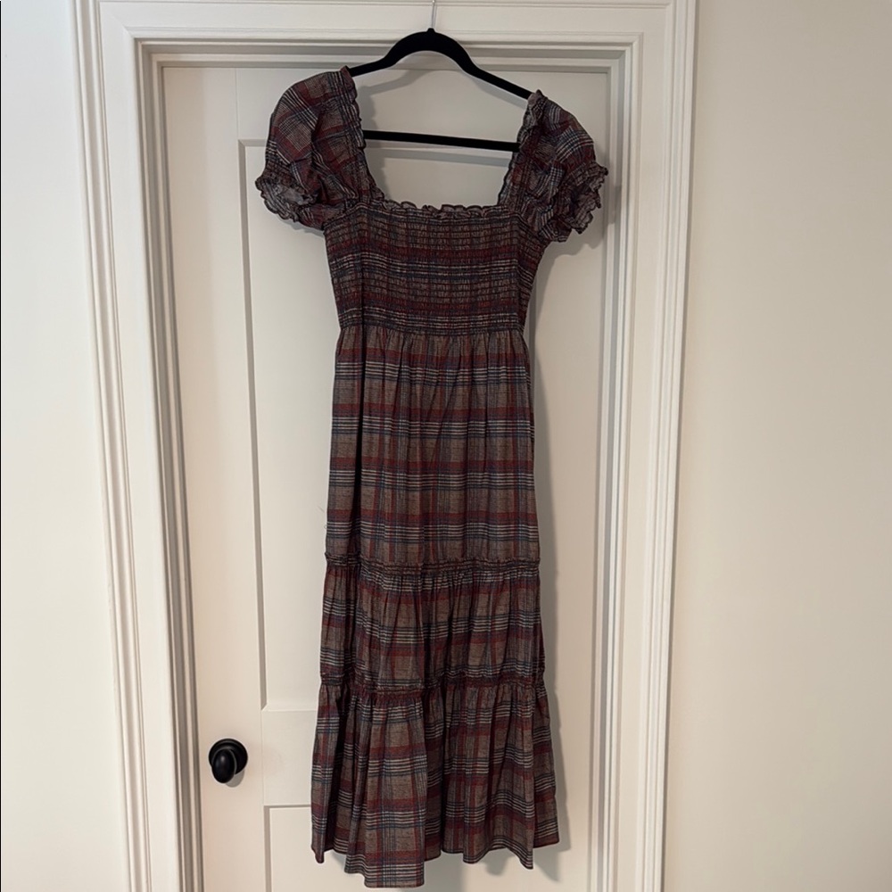 Red Smocked Ruffled Midi Sundress